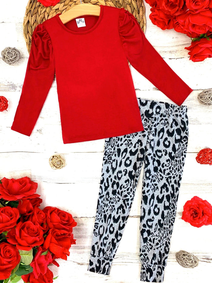 Fall Outfits | Capped Sleeve Top & Leopard Print Jogger Pants Set