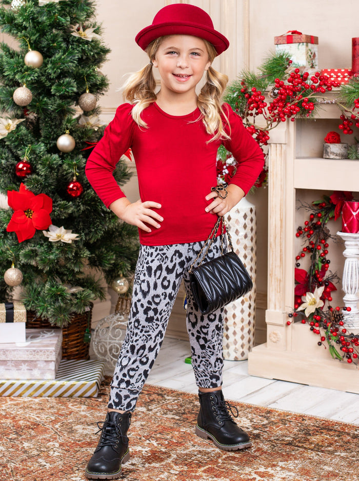 Fall Outfits | Capped Sleeve Top & Leopard Print Jogger Pants Set