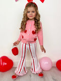 So Girly Embroidered Bow Cardigan and Striped Flare Pant Set