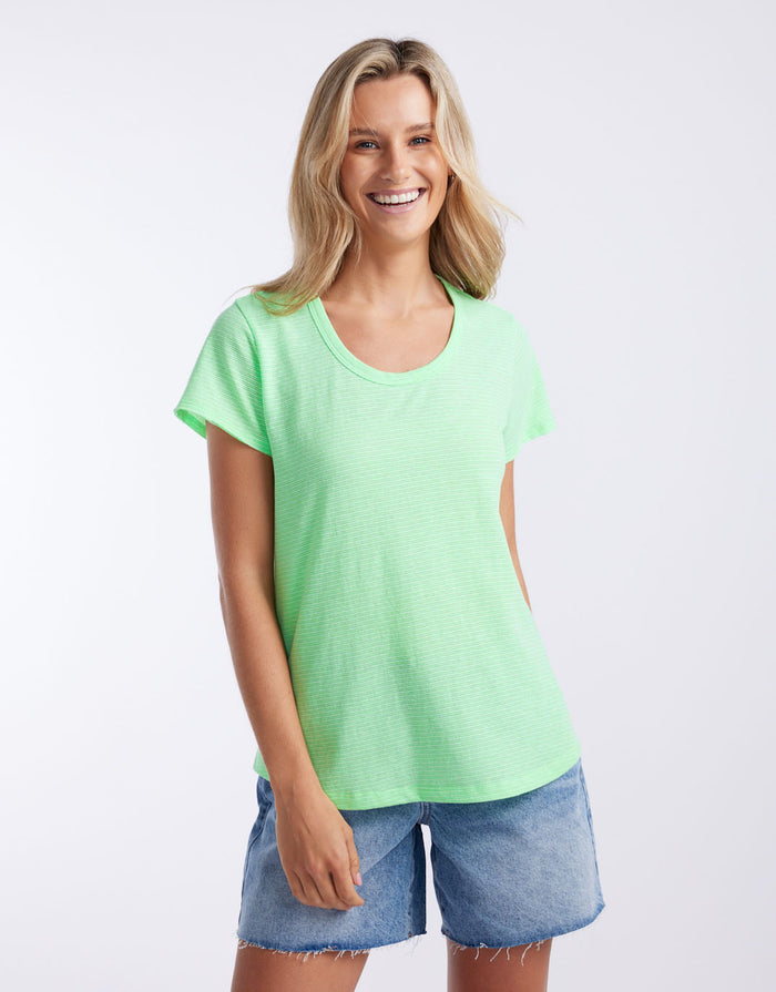 Sorbet Stripe Round Neck Tee - Neon Green