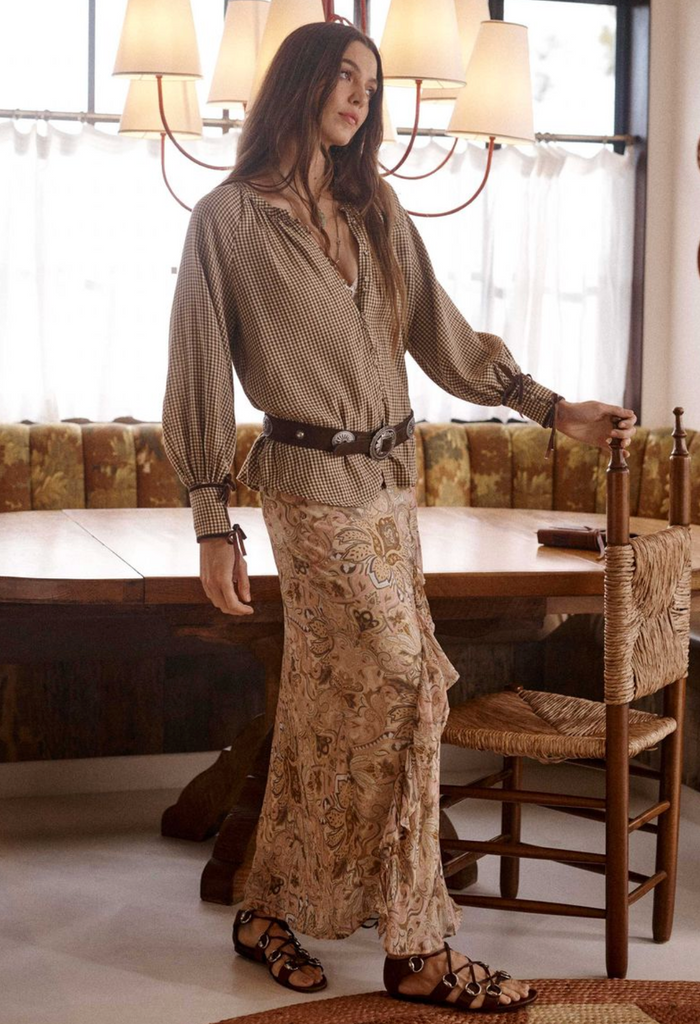 Spell Damask Ruffle Midi Skirt - Chai Yellow