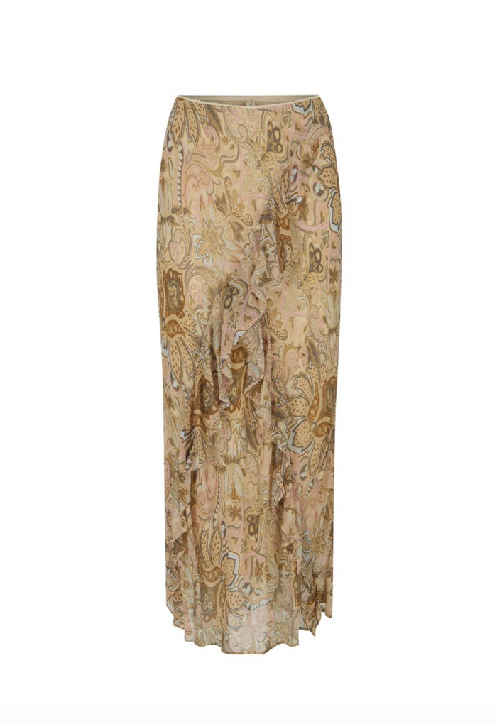 Spell Damask Ruffle Midi Skirt - Chai Yellow