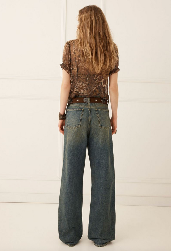 Spell Damask Short Sleeve Blouse - Walnut Brown