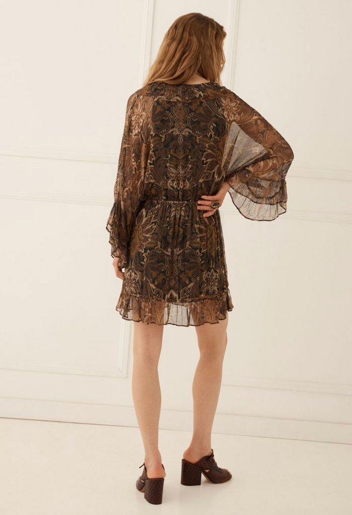 Spell Damask Tunic Mini Dress - Walnut Brown