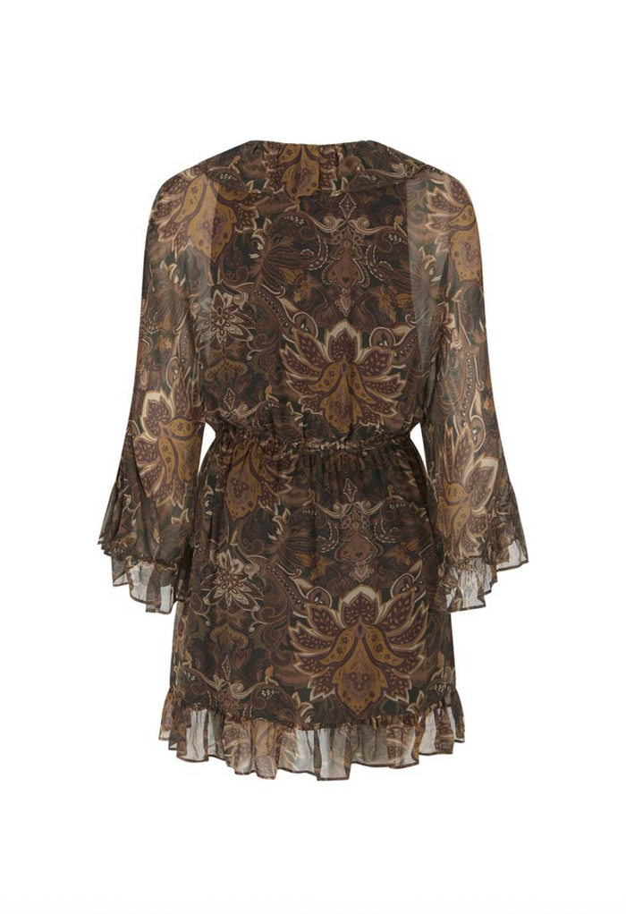 Spell Damask Tunic Mini Dress - Walnut Brown