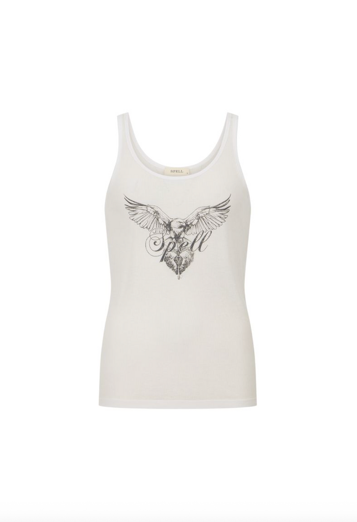 Spell Eagle & Locket Singlet - Antique White