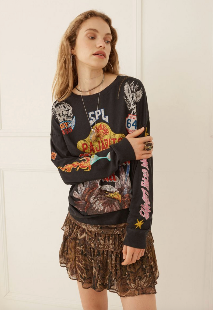 Spell Pajarito Long Sleeve Tee - Charcoal Grey