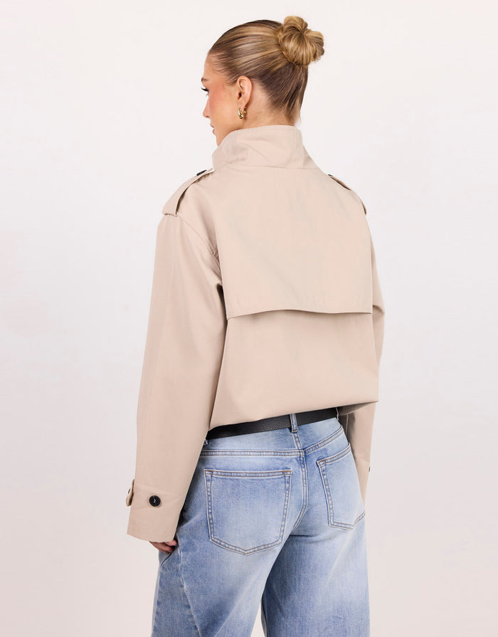 Squad Funnel Neck Trench Jacket - Taupe