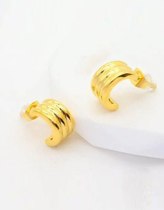 Stainless Steel Track Earrings - Gold