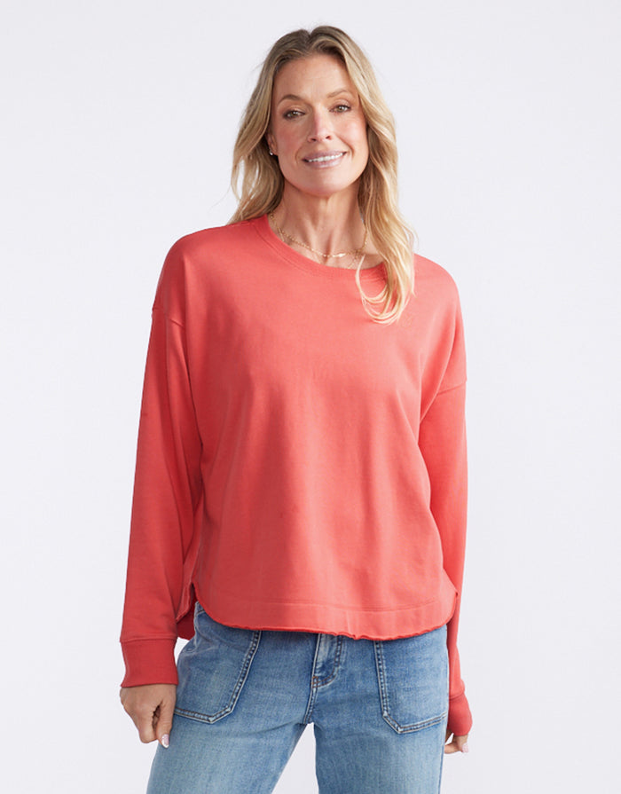 Staple Scoop Hem Sweat - Washed Red