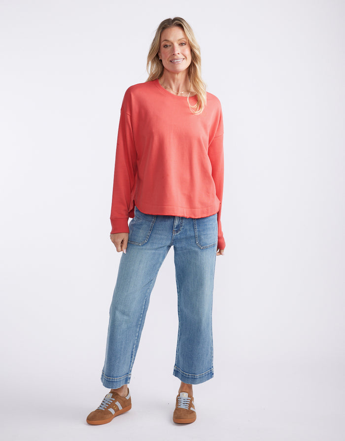 Staple Scoop Hem Sweat - Washed Red