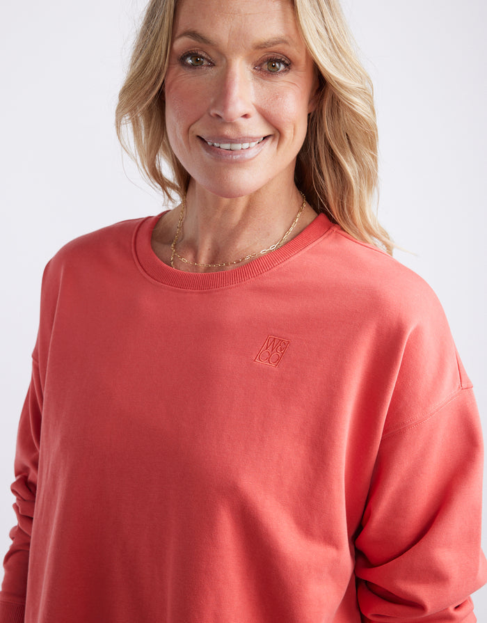 Staple Scoop Hem Sweat - Washed Red