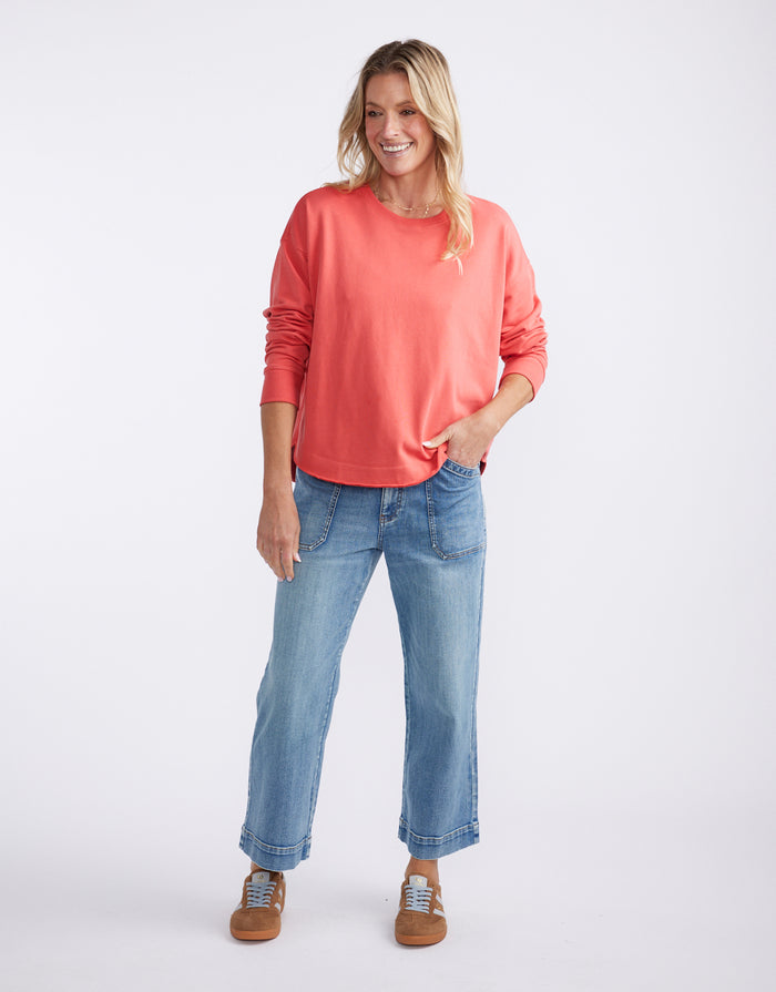 Staple Scoop Hem Sweat - Washed Red