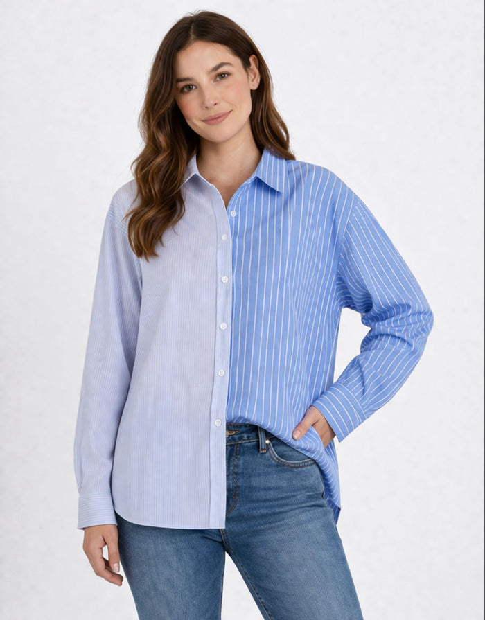 Stevie Shirt - Blue Stripe Contrast