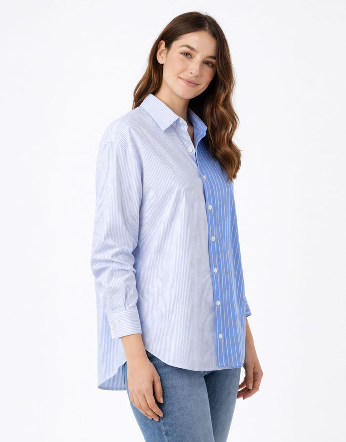 Stevie Shirt - Blue Stripe Contrast