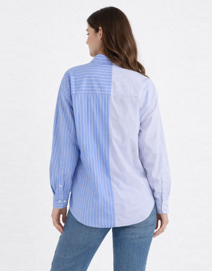 Stevie Shirt - Blue Stripe Contrast