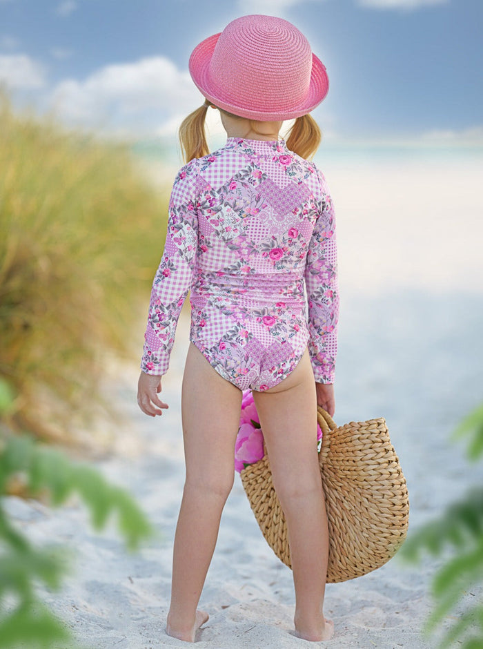 Girls Pink Patchwork One Piece Swimsuit | Mia Belle Girls Swimwear
