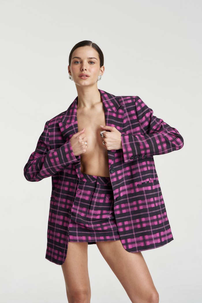 Summi Summi O/S Blazer - Azalea Plaid