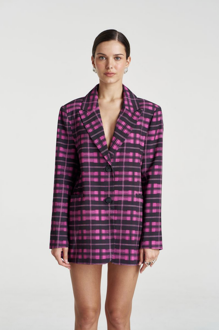 Summi Summi O/S Blazer - Azalea Plaid