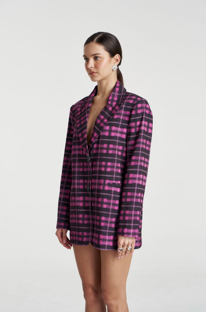 Summi Summi O/S Blazer - Azalea Plaid
