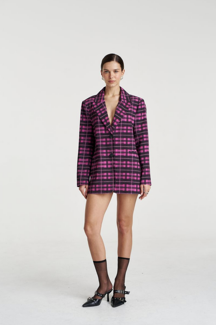 Summi Summi O/S Blazer - Azalea Plaid