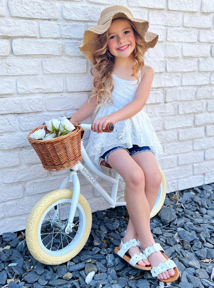 Girls Spring Outfits | Hi-Lo Lace Tank Top & Fringed Denim Shorts Set