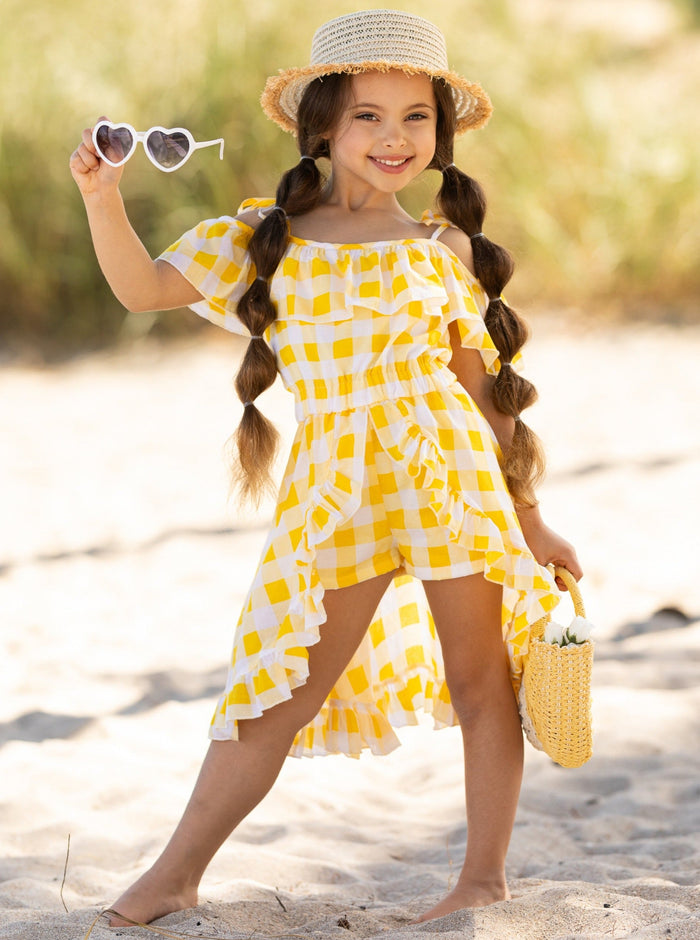Girls Spring Rompers | Yellow Plaid Romper Dress | Mia Belle Girls