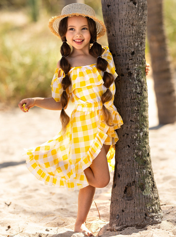 Girls Spring Rompers | Yellow Plaid Romper Dress | Mia Belle Girls