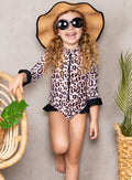 Girls Leopard Print Rash Guard One Piece Swimsuit | Mia Belle Girls