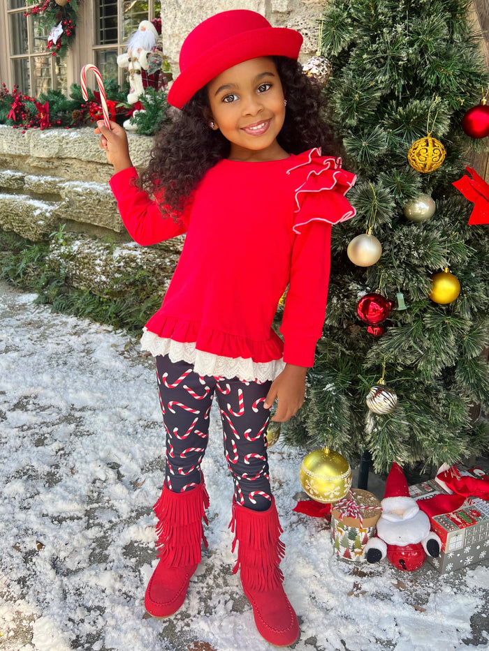 Mia Belle Girls Top & Candy Cane Legging Set | Girls Winter Outfits