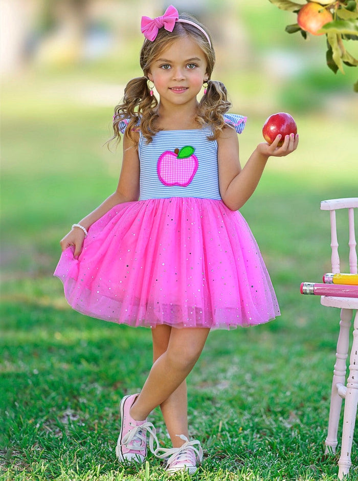 Sweetest Student Pink Apple Shimmer Tutu Dress Mia Belle Girls