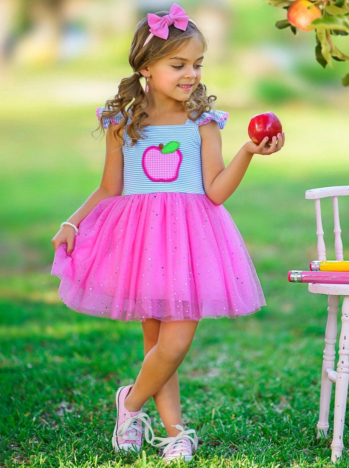 Sweetest Student Pink Apple Shimmer Tutu Dress Mia Belle Girls