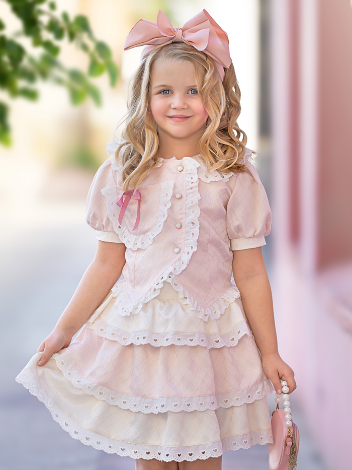 Sweetheart Lace Ruffle Top and Skirt Set