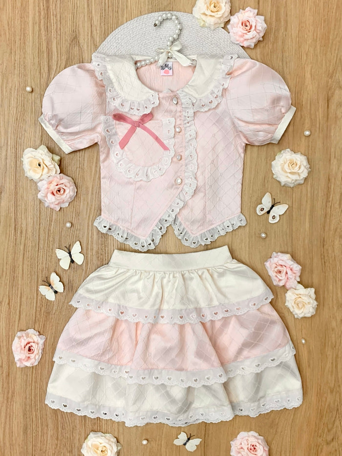 Sweetheart Lace Ruffle Top and Skirt Set