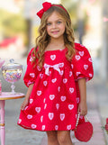 Sweethearts x Mia Belle Girls Red Puff Dress | Valentine's Dress