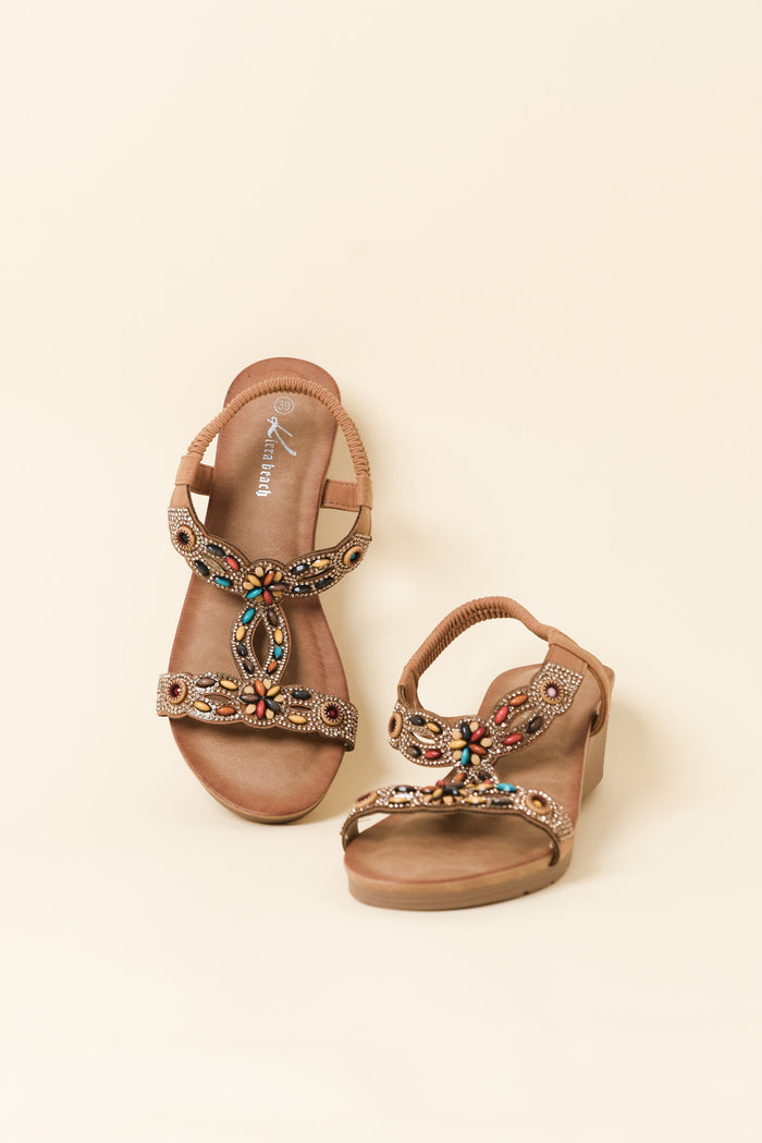 Sweets Tan Beaded Wedge Sandal
