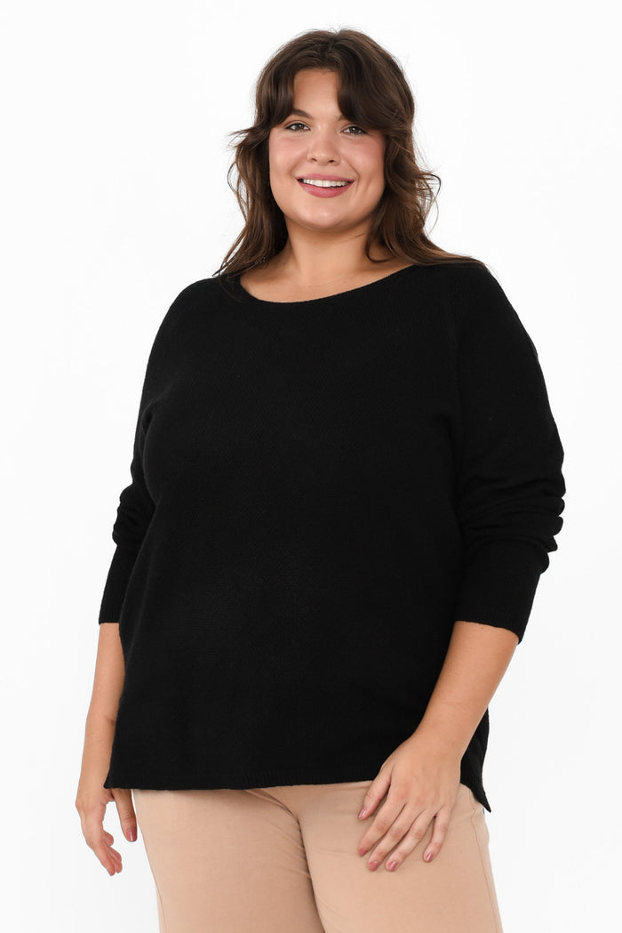 Sylvie Black Knit Jumper,Brunette model,alt text|model:Gabby