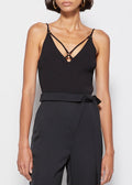 Tatiana Compact Rib V- Neck Strap Tank Top (Black)