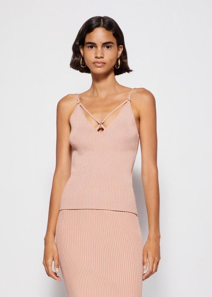 Tatiana Compact Rib V Neck Tank Top (Macchiato)