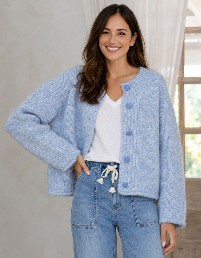 Taylor Wool Blend Cardi - Blue/White