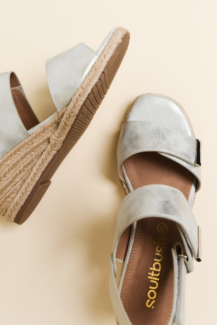 Teach Silver Espadrille Velcro Wedge
