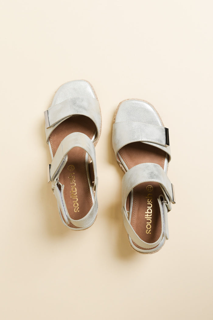 Teach Silver Espadrille Velcro Wedge