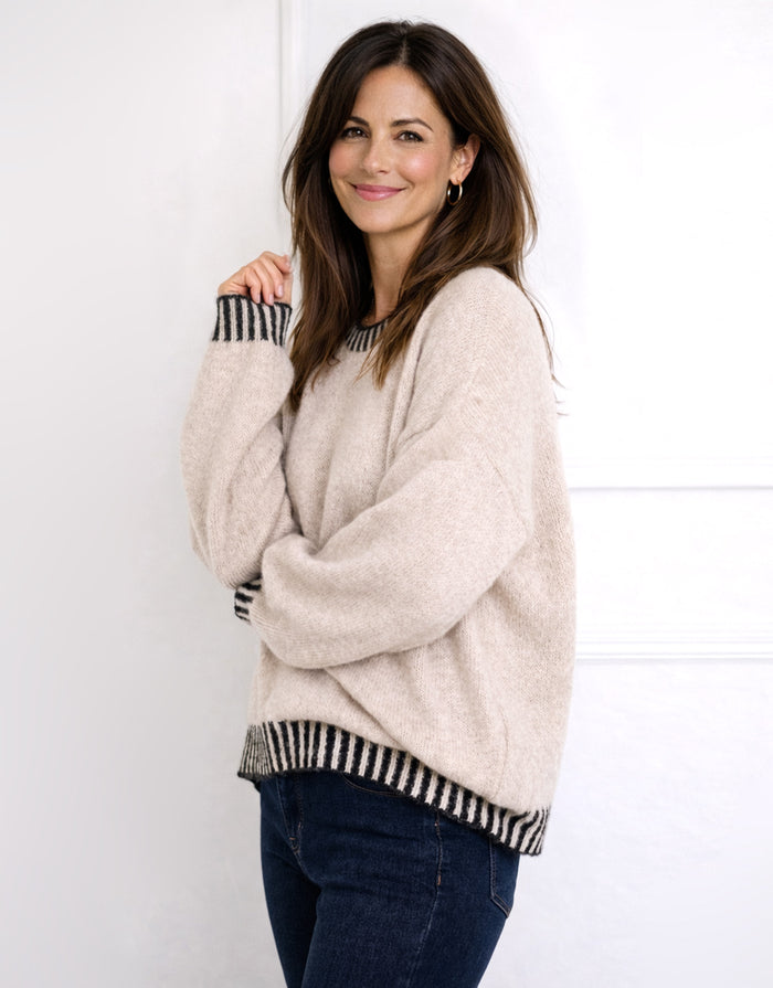 Tilly Wool Blend Crew Neck Knit - Latte/Choc