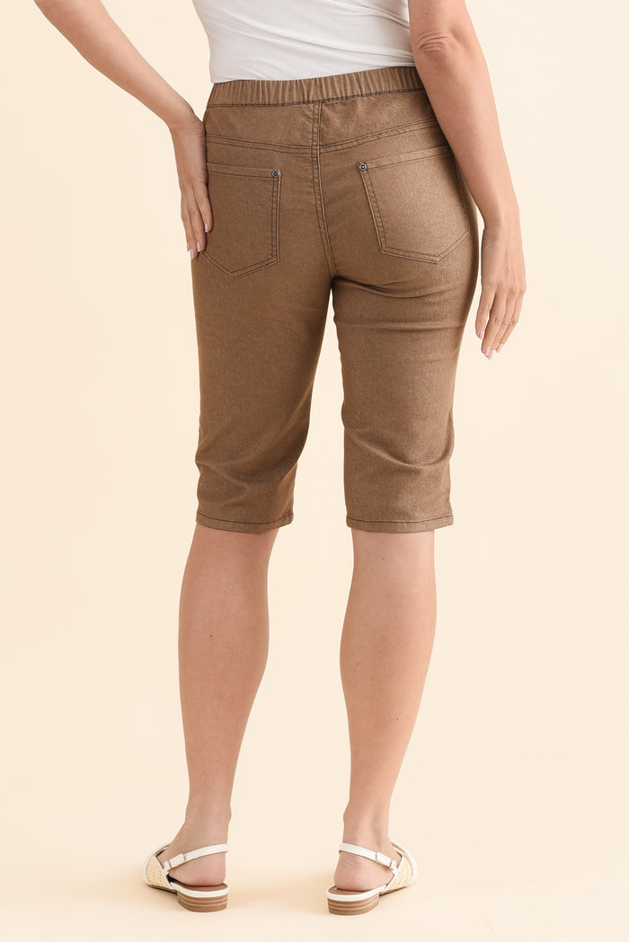 Tora Mocha Stretch Shorts,Back,Brunette model,alt text|model:MJ