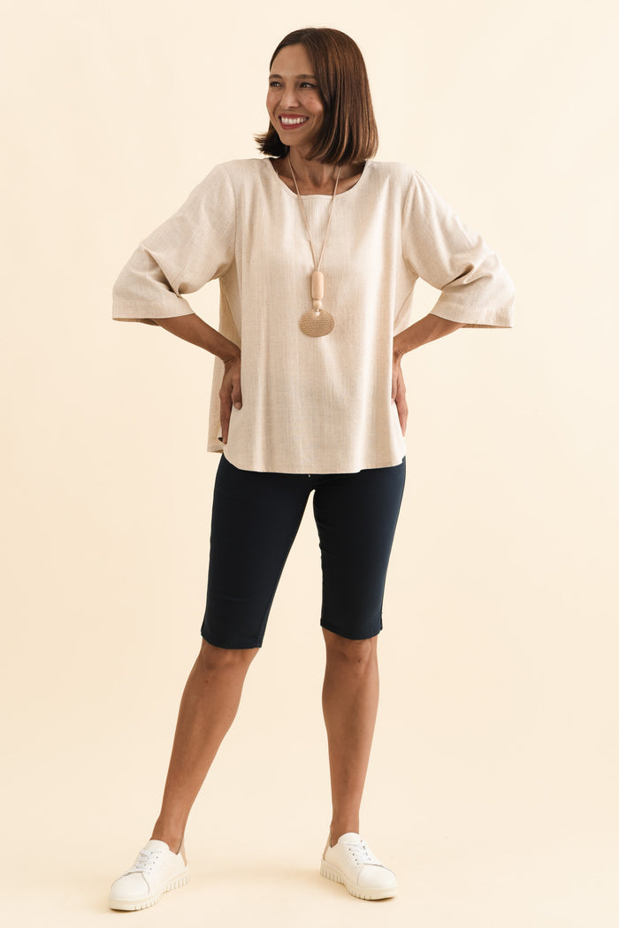 Tora Navy Stretch Shorts,Brunette model,alt text|model:Cara
