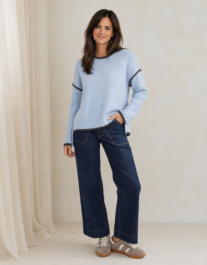 Tori Trim Knit - Blue/Choc