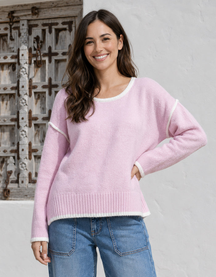 Tori Trim Knit - Pink/White