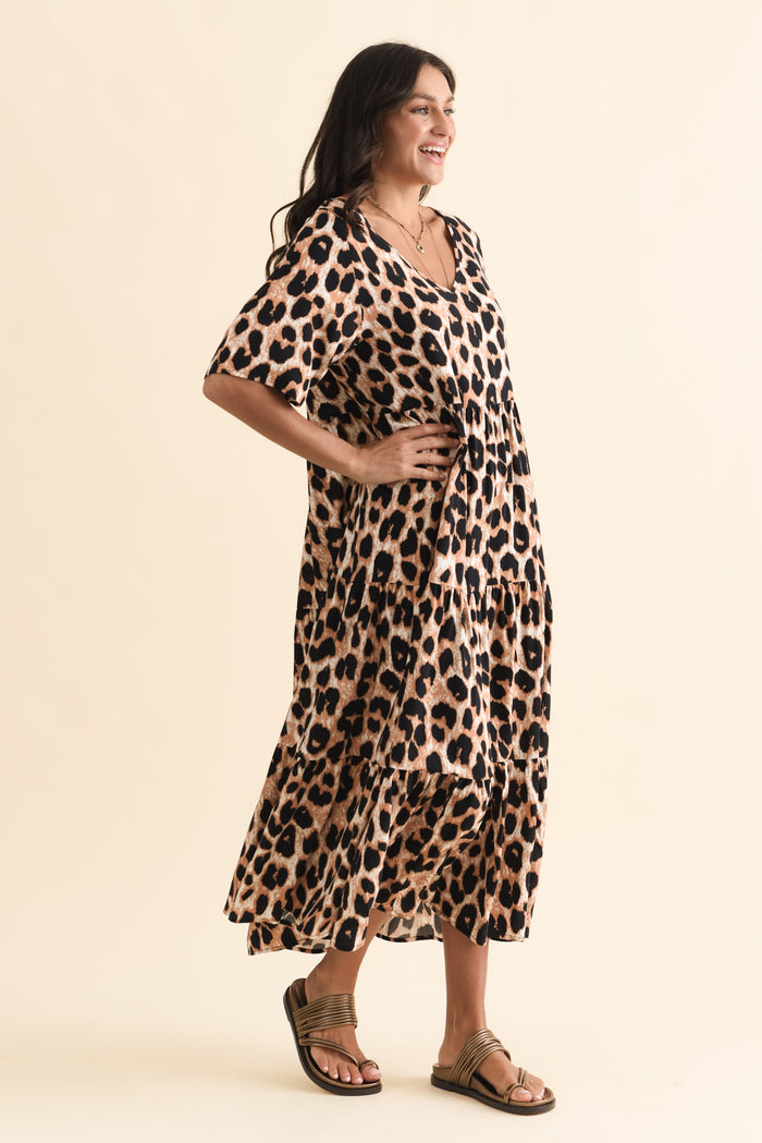 Tully Brown Leopard Maxi Dress,Brunette model,alt text|model:Brontie