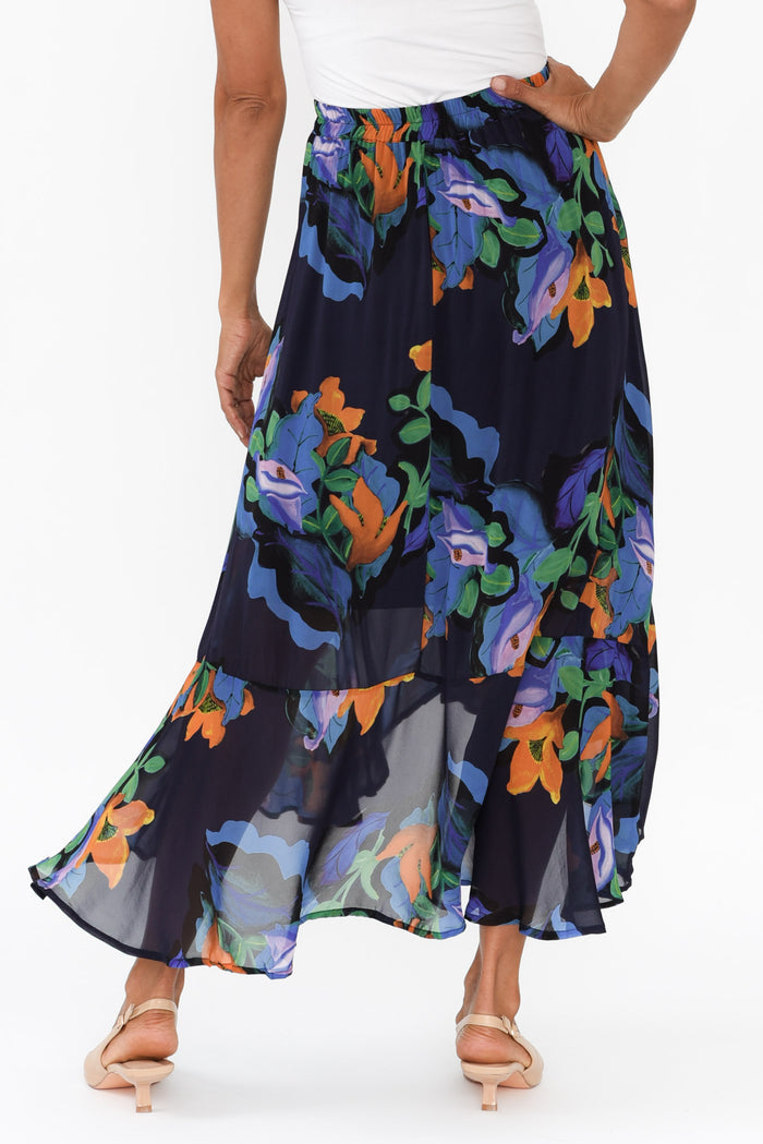 Twilight Navy Floral Skirt,Brunette model,alt text|model:Cara