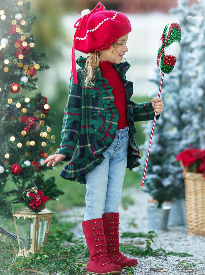 Winter Sweaters & Cardigans | Girls Plaid Blazer Ruffle Cardigan